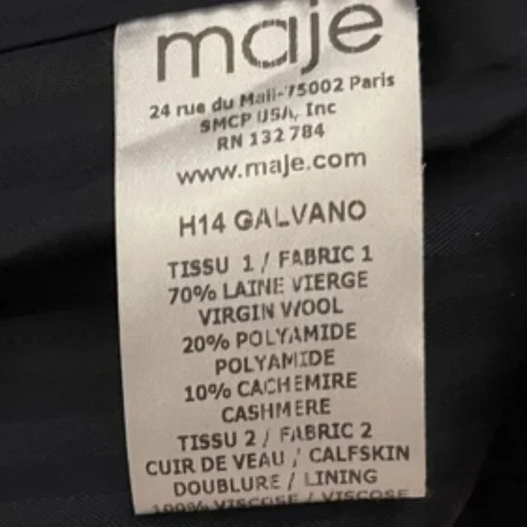 Maje XS Black Plum Contrast Front Snap Wool Cashmere Blazer - Picture 6 of 7